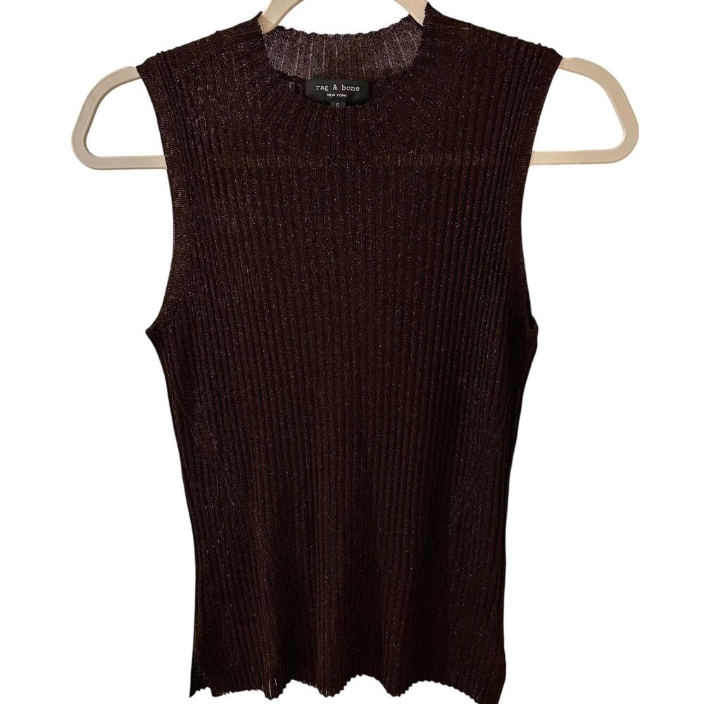 Rag & Bone New York Sleeveless Knit Brown and Gold Top, size S NWOT
